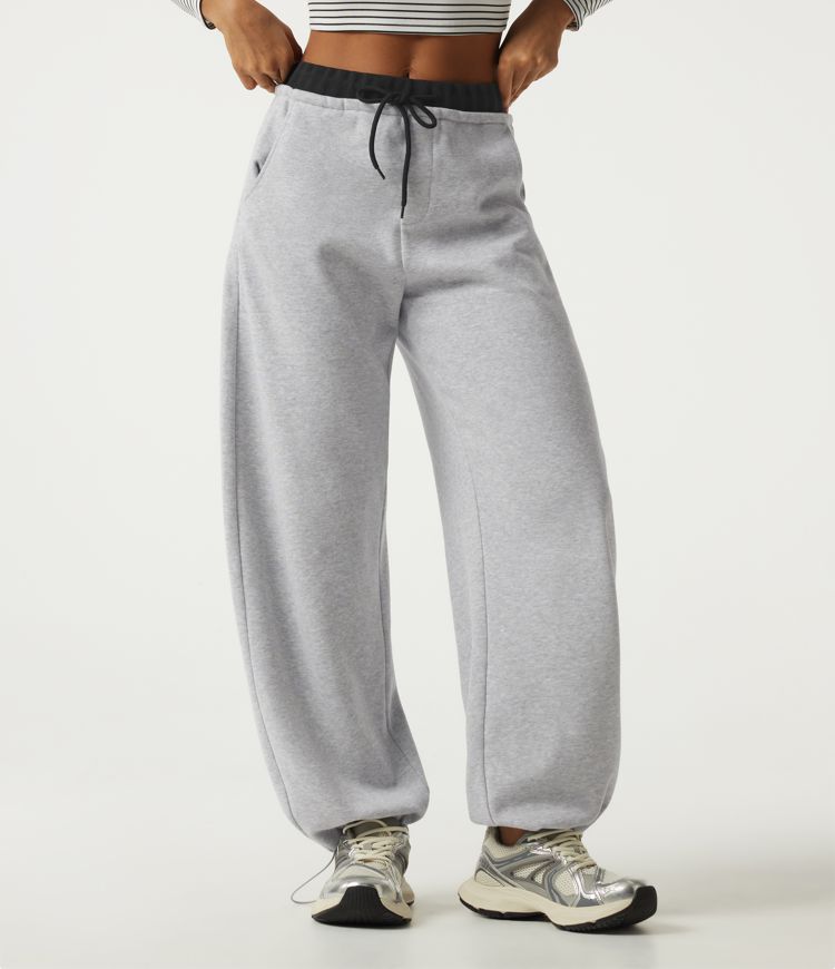 Mid Rise Drawstring Barrel Leg Fleece Casual Cotton Sweatpants with Pockets Mid Rise Drawstring Barrel Leg Fleece Casual Cotton Sweatpants with Pockets