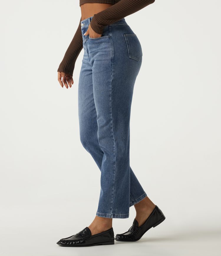 Halara Flex™ Mid Rise Straight Leg Casual Cotton Jeans with Pockets