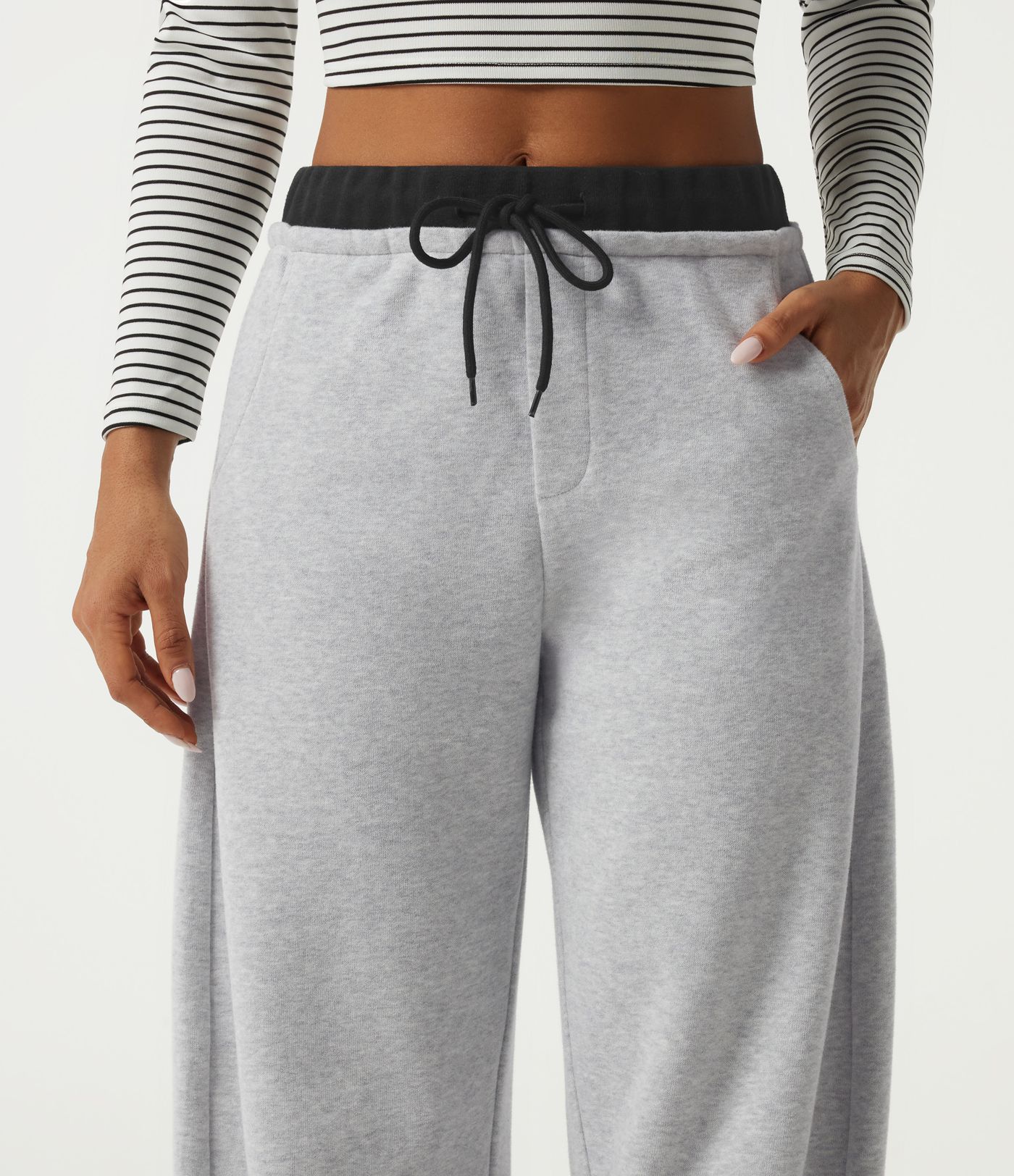 Mid Rise Drawstring Barrel Leg Fleece Casual Cotton Sweatpants with Pockets Mid Rise Drawstring Barrel Leg Fleece Casual Cotton Sweatpants with Pockets