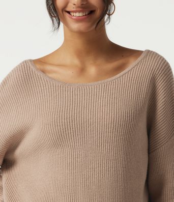 Boat Neck Long Sleeve Cut Out Back Casual Sweater