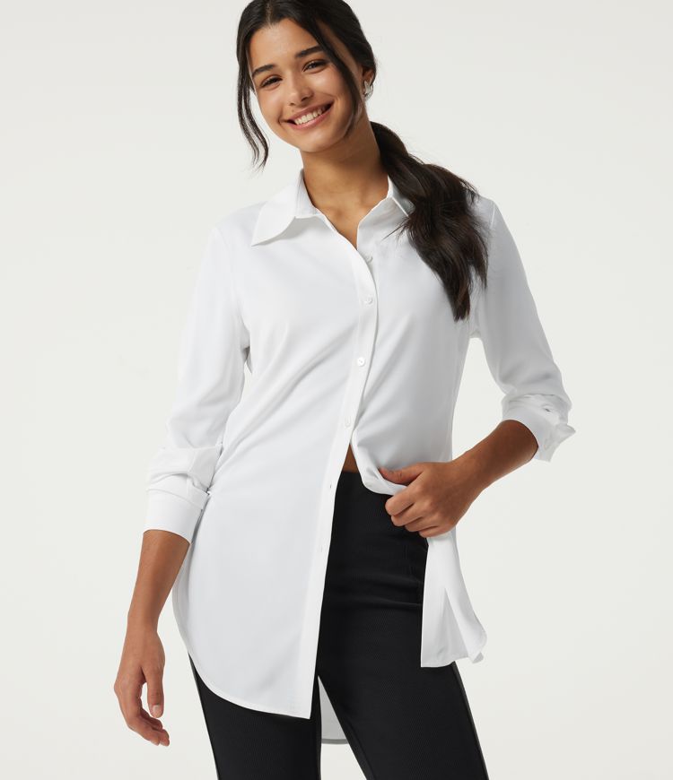 Wrinkle Recovery Long Sleeve Curved Hem Work Shirt Wrinkle Recovery Long Sleeve Curved Hem Work Shirt