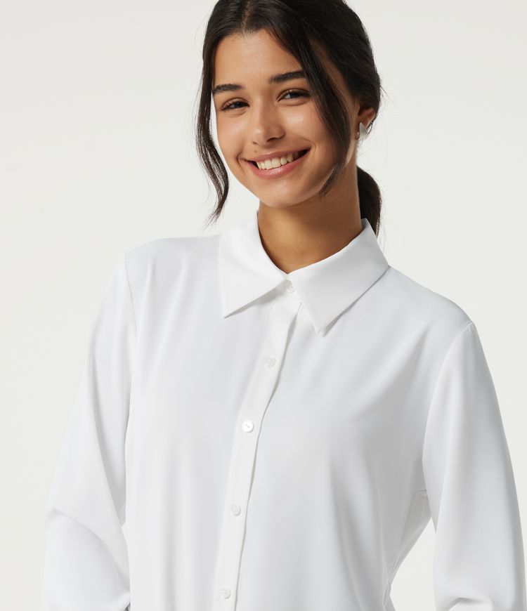 Wrinkle Recovery Long Sleeve Curved Hem Work Shirt Wrinkle Recovery Long Sleeve Curved Hem Work Shirt