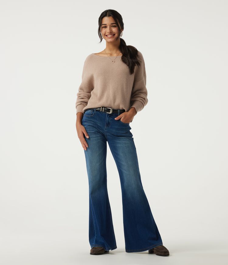 Boat Neck Long Sleeve Cut Out Back Casual Sweater