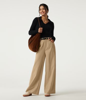 Lässige Hose mit hohem Bund, geradem Bein und Taschen Lässige Hose mit hohem Bund, geradem Bein und Taschen