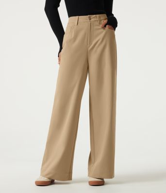 Lässige Hose mit hohem Bund, geradem Bein und Taschen Lässige Hose mit hohem Bund, geradem Bein und Taschen