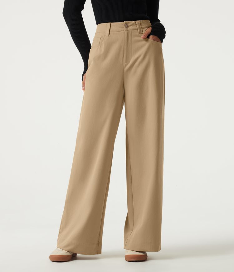 Lässige Hose mit hohem Bund, geradem Bein und Taschen Lässige Hose mit hohem Bund, geradem Bein und Taschen