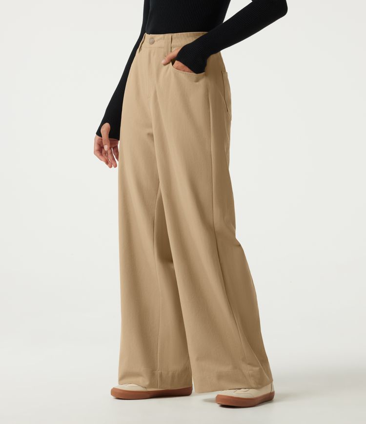 Lässige Hose mit hohem Bund, geradem Bein und Taschen Lässige Hose mit hohem Bund, geradem Bein und Taschen