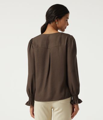 V-Neck Bishop Long Sleeve Work Blouse