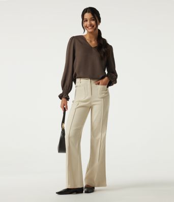 V-Neck Bishop Long Sleeve Work Blouse