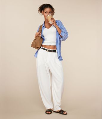 Mid Rise Pocket Barrel Leg Work Trousers Mid Rise Pocket Barrel Leg Work Trousers