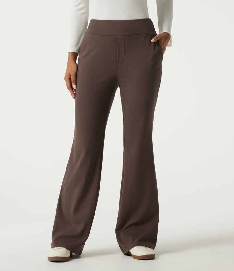 High Waisted Bootcut Work Cotton Pants with Pockets High Waisted Bootcut Work Cotton Pants with Pockets