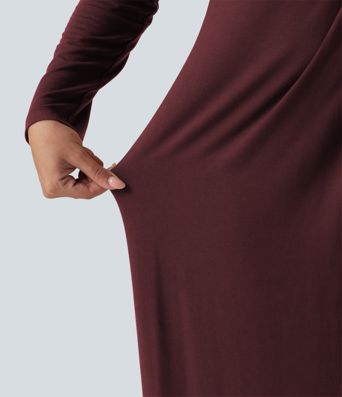 V Neck Long Sleeve Asymmetric Work Midi Dress
