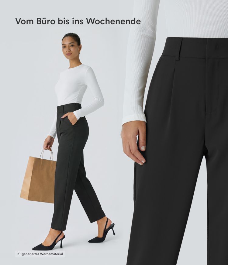 Halara Flex™ - Schmal zulaufende Arbeits-Hose mit hohem Bund und Seitentaschen Halara Flex™ - Schmal zulaufende Arbeits-Hose mit hohem Bund und Seitentaschen
