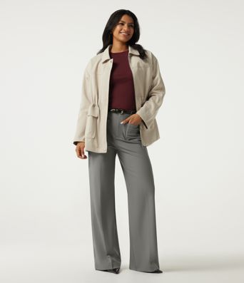 Wrinkle Recovery High Waisted Wide Leg Work Pants with Pockets