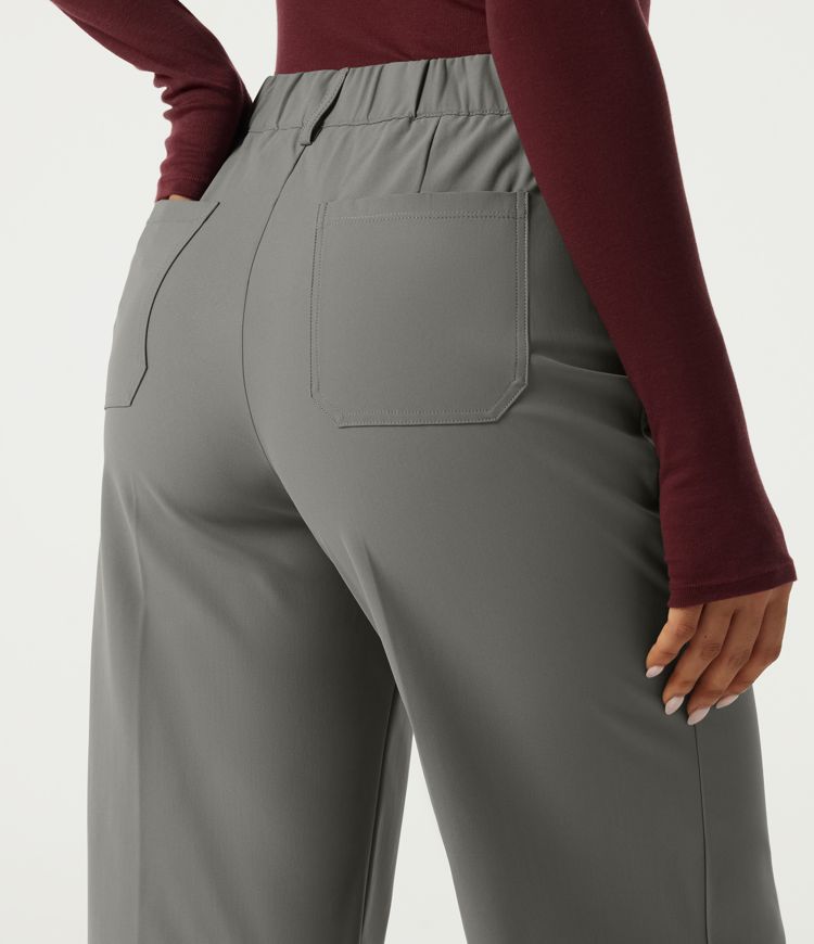 Wrinkle Recovery High Waisted Wide Leg Work Pants with Pockets