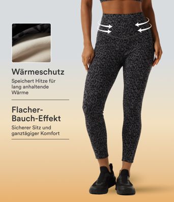 Halara UltraSculpt™ Extra Heat - Fleece-Workout-Leggings mit hohem Bund, Seitentaschen, Bauchkontrolle und Leopardenmuster