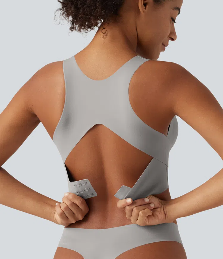 U Neck Crisscross Casual Wireless Bra with Built-in Bra for B-DD Cups