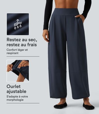 Pantalon de yoga à taille haute et coupe large avec cordon ajustable et poches