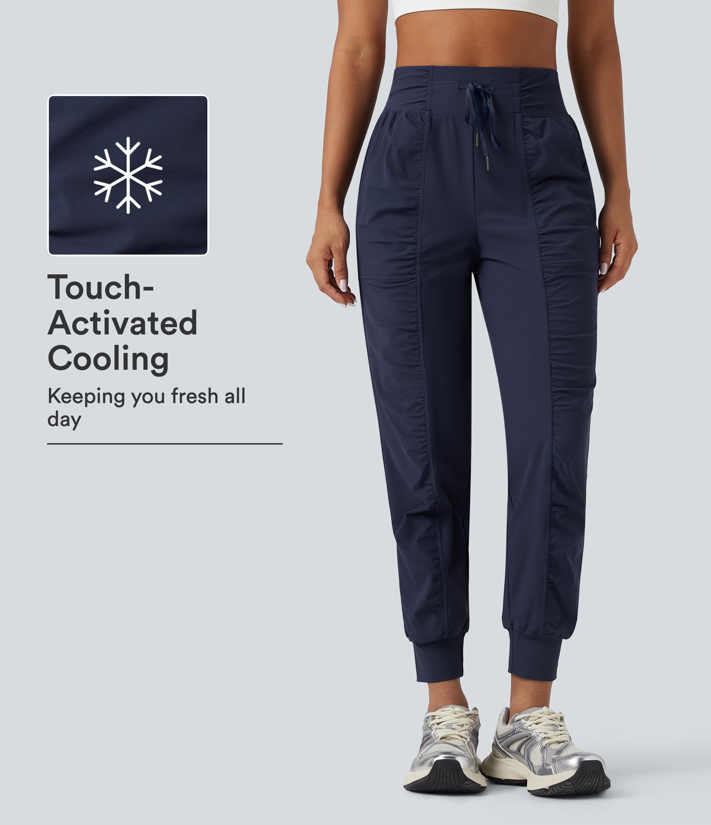 High Waisted Drawstring Ruched Tapered Quick Dry Cool Touch Dance Joggers with Pockets-UPF40+ High Waisted Drawstring Ruched Tapered Quick Dry Cool Touch Dance Joggers with Pockets-UPF40+
