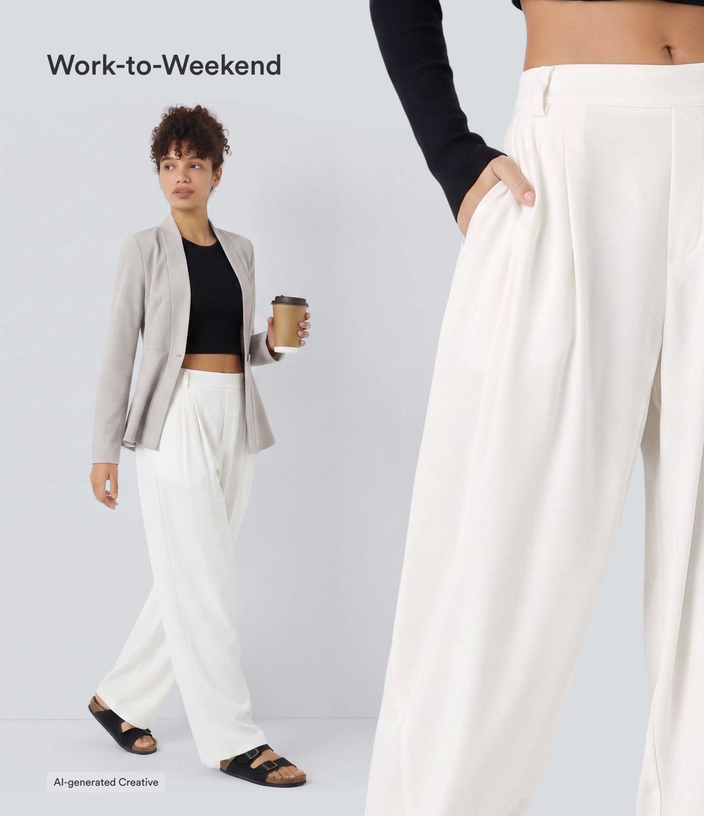 Pantalon de travail ample taille mi-haute, coupe « barrel » (jambe en forme de tonneau) avec poches Pantalon de travail ample taille mi-haute, coupe « barrel » (jambe en forme de tonneau) avec poches
