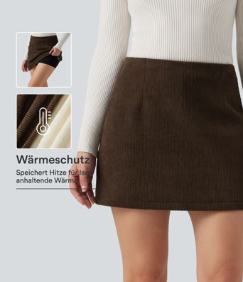Lässiger 2-in-1 Minirock in A-Linie aus Cord mit hohem Bund und integrierten Shorts