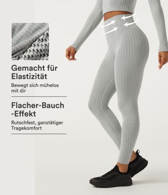 Yoga-Leggings mit hohem Bund und Bauchkontrolle im Hahnentrittmuster