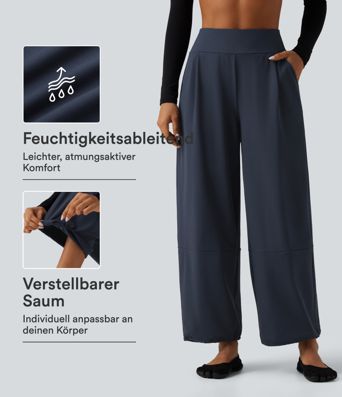 Yogahose mit hohem Bund, Seitentaschen, Kordelzug und weitem Bein Yogahose mit hohem Bund, Seitentaschen, Kordelzug und weitem Bein
