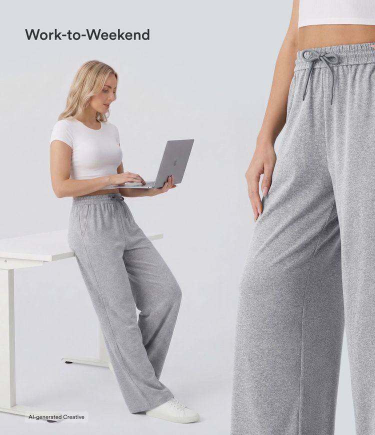 High Waisted Drawstring Pocket Wide Leg Baggy Casual Pants