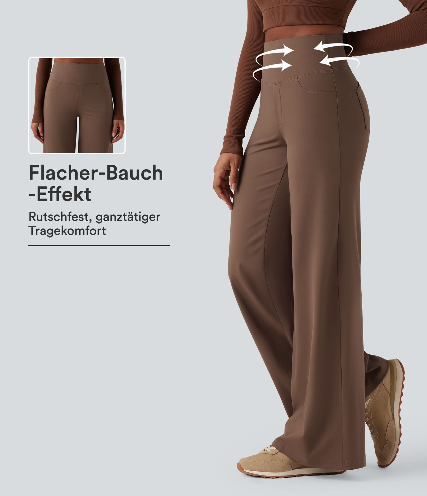DayStretch - Yoga-Hose mit hohem Bund, Seitentaschen, Bauchkontrolle und weitem Bein DayStretch - Yoga-Hose mit hohem Bund, Seitentaschen, Bauchkontrolle und weitem Bein