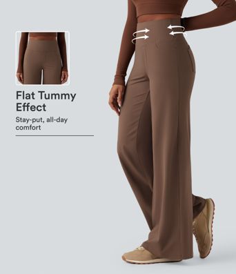 DayStretch High Waisted Tummy Control Wide Leg Yoga Trousers with Pockets