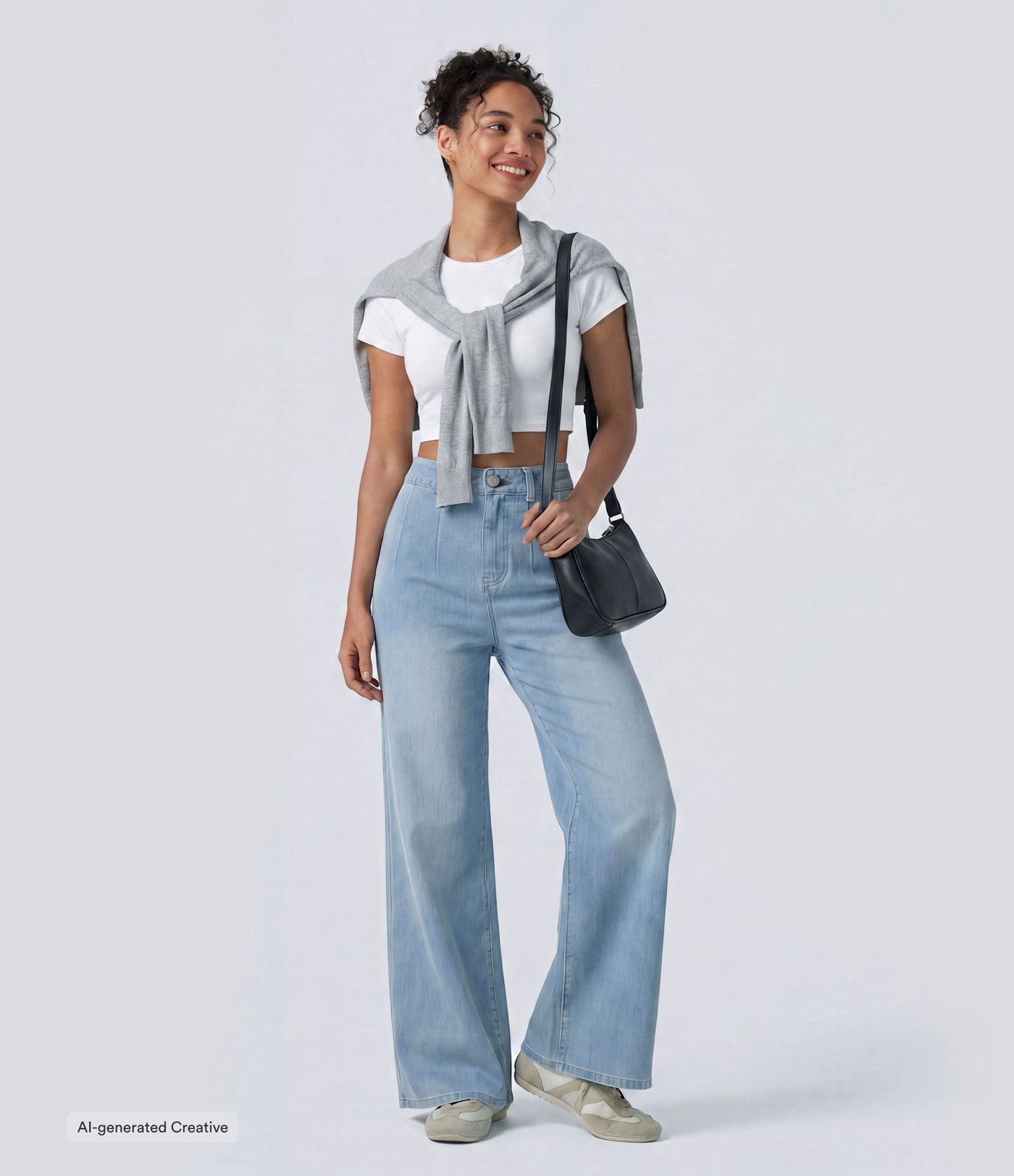 Halara Flex™ High-Waist-Jeans mit Bauchkontrolle, weitem Bein und Taschen Halara Flex™ High-Waist-Jeans mit Bauchkontrolle, weitem Bein und Taschen