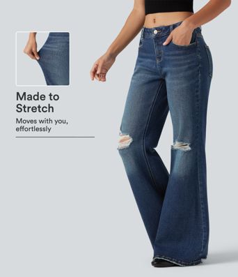 Jean flare décontracté taille basse avec poches