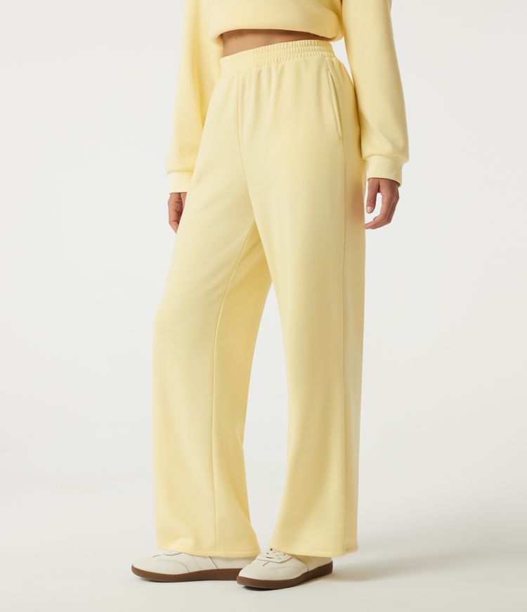 High Waisted Wide Leg Fleece Casual Sweatpants with Pockets High Waisted Wide Leg Fleece Casual Sweatpants with Pockets