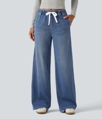 Halara Flex™ Mid Rise Drawstring Barrel Leg Casual Jeans with Pockets Halara Flex™ Mid Rise Drawstring Barrel Leg Casual Jeans with Pockets