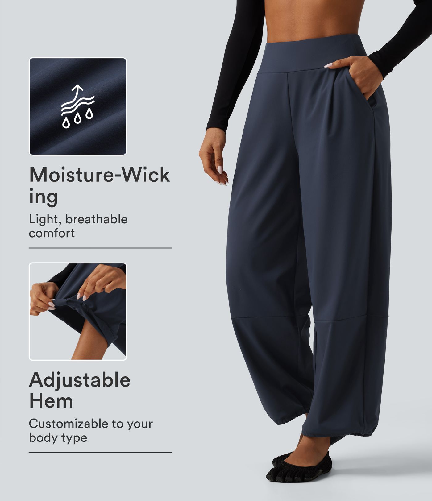 High Waisted Adjustable Drawcord Wide Leg Yoga Pants with Pockets High Waisted Adjustable Drawcord Wide Leg Yoga Pants with Pockets