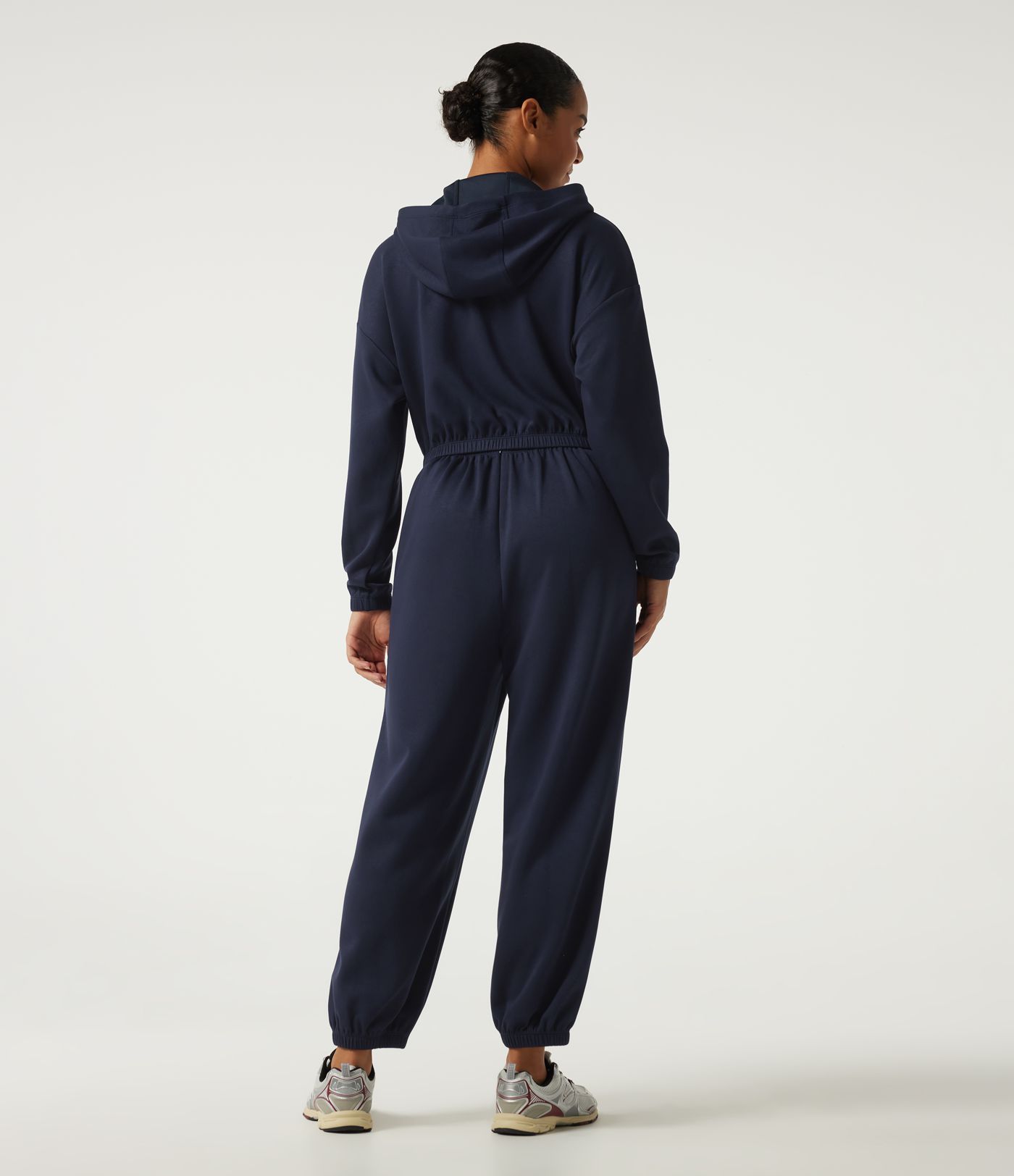 Hooded Dropped Long Sleeve Half Zip Tie Front Casual Jogger Jumpsuit with Pockets-Easy Peezy Edition