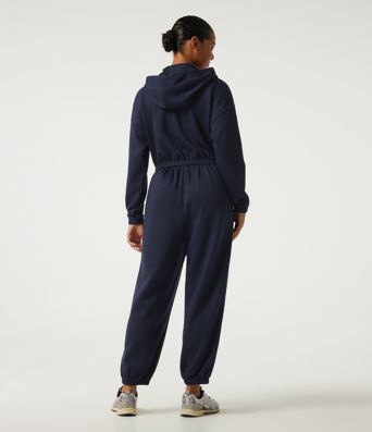 Hooded Dropped Long Sleeve Half Zip Tie Front Casual Jogger Jumpsuit with Pockets-Easy Peezy Edition