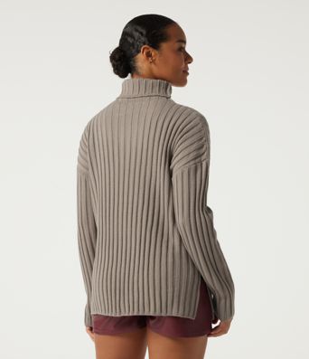 Ribbed Knit High Neck Dropped Long Sleeve Work Sweater Ribbed Knit High Neck Dropped Long Sleeve Work Sweater