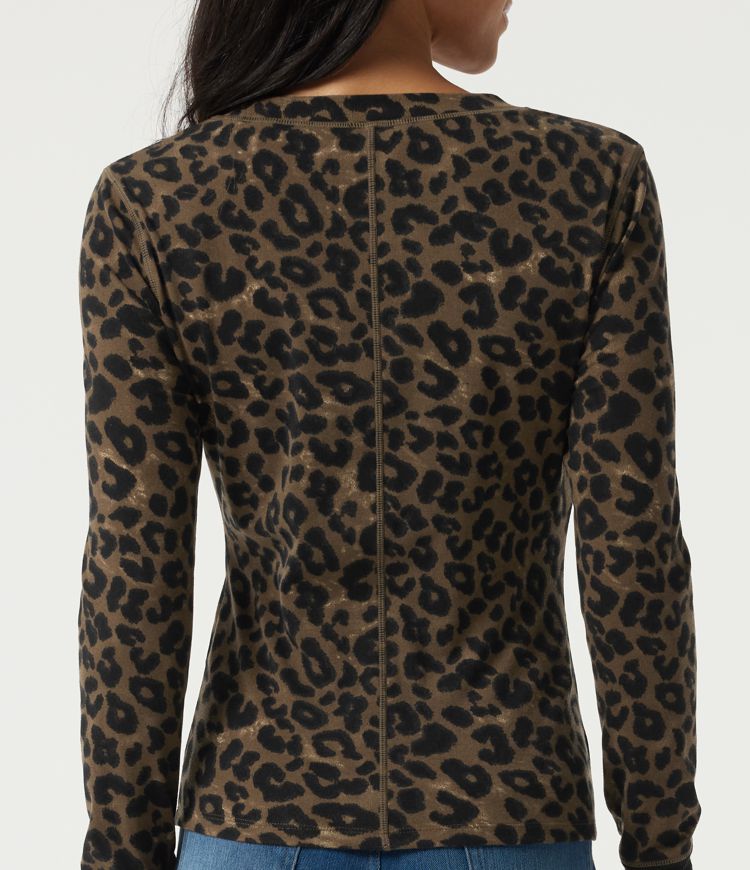 Round Neck Leopard Print Long Sleeve Casual T-Shirt with Thumbholes Round Neck Leopard Print Long Sleeve Casual T-Shirt with Thumbholes