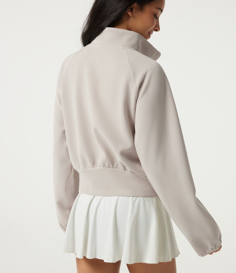 Stand Collar Raglan Long Sleeve Waffle Casual Windbreaker Jacket with Pockets