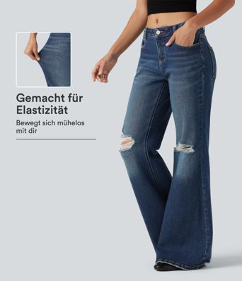 Lässige Schlagjeans mit niedrigem Bund und Seitentaschen Lässige Schlagjeans mit niedrigem Bund und Seitentaschen