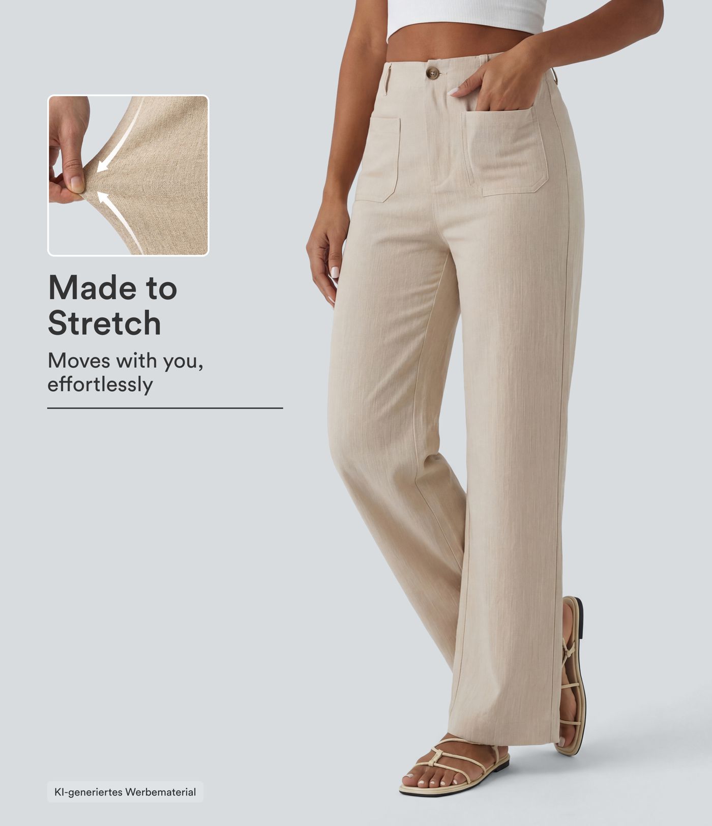 Lässige Hose in Leinenoptik mit hohem Bund, mehreren Taschen und geradem Bein Lässige Hose in Leinenoptik mit hohem Bund, mehreren Taschen und geradem Bein