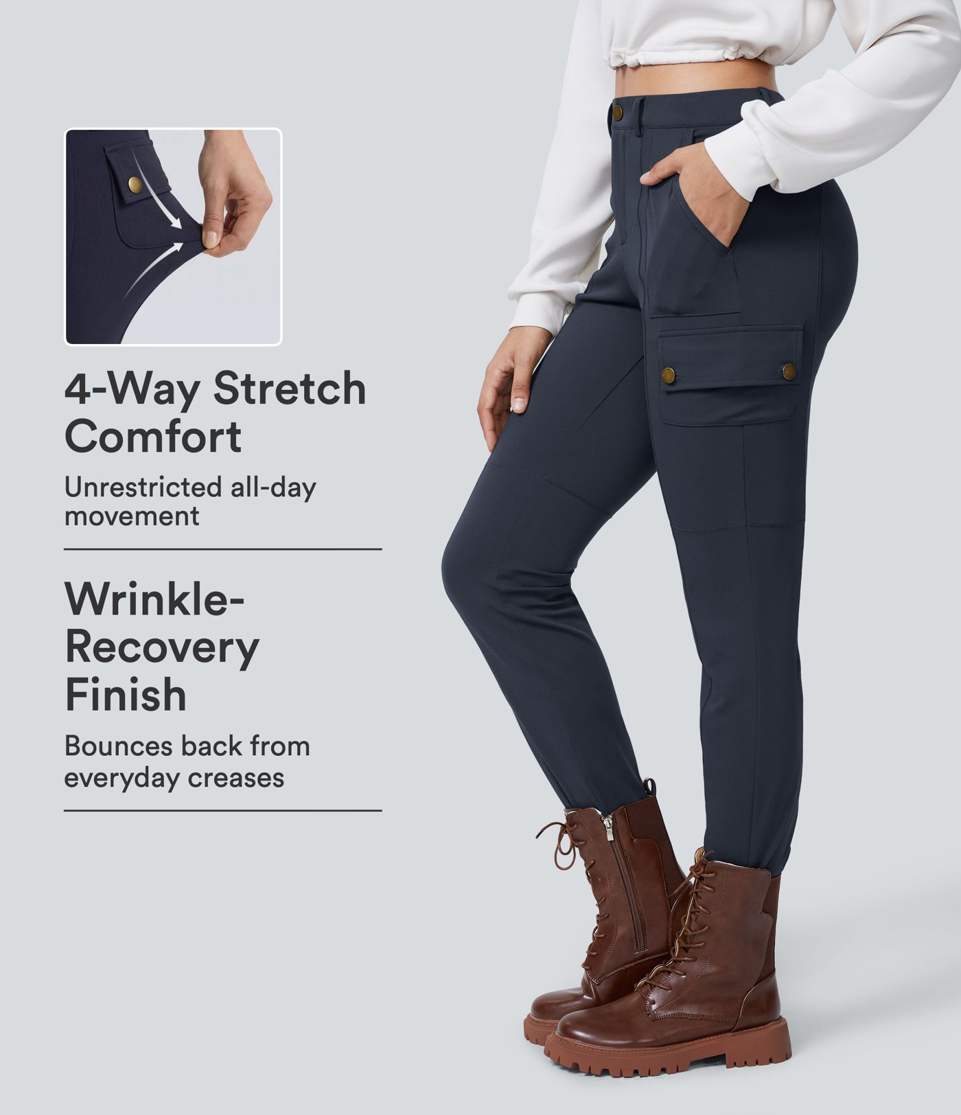 DayStretch High Waisted Zipper Pockets Solid Skinny Cargo Pants DayStretch High Waisted Zipper Pockets Solid Skinny Cargo Pants