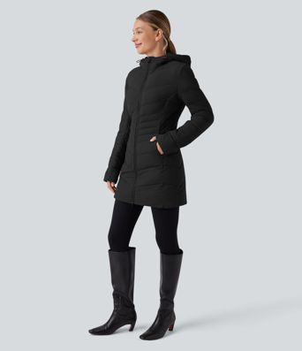 PuffFlex Hooded Longline Stretchy Casual Padded Jacket with Pockets