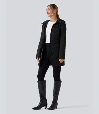 PuffFlex Hooded Longline Stretchy Casual Padded Jacket with Pockets