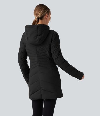 PuffFlex Hooded Longline Stretchy Casual Padded Jacket with Pockets
