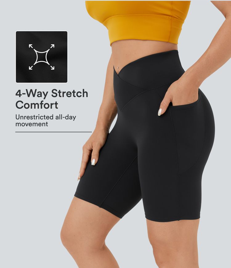 SoftlyZero™ High Waisted Crossover Pocket Yoga Biker Shorts 7" SoftlyZero™ High Waisted Crossover Pocket Yoga Biker Shorts 7"