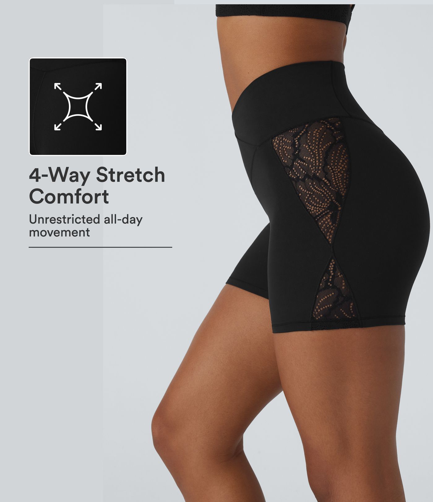 SoftlyZero™ High Waisted Crossover Contrast Lace Pocket Yoga Biker Shorts 5'' SoftlyZero™ High Waisted Crossover Contrast Lace Pocket Yoga Biker Shorts 5''