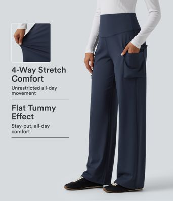 Hoch taillierte, bauchformende Cargo-Hose mit geradem Bein und Taschen