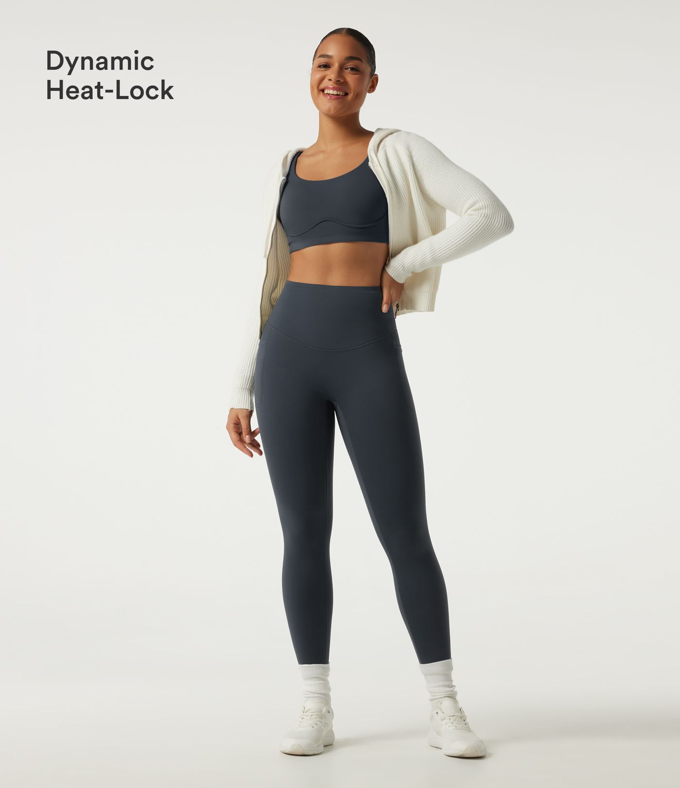 Halara Ultrasculpt™ Extra Heat High Waisted Tummy Control Crossover Back Fleece Running Leggings with Pockets